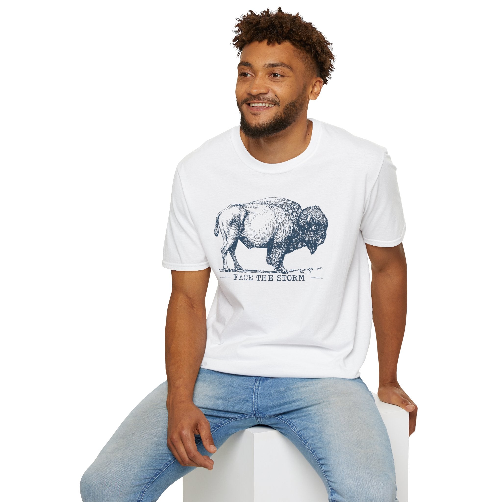 Bison Graphic T-Shirt — "Face the Storm" Inspirational Tee