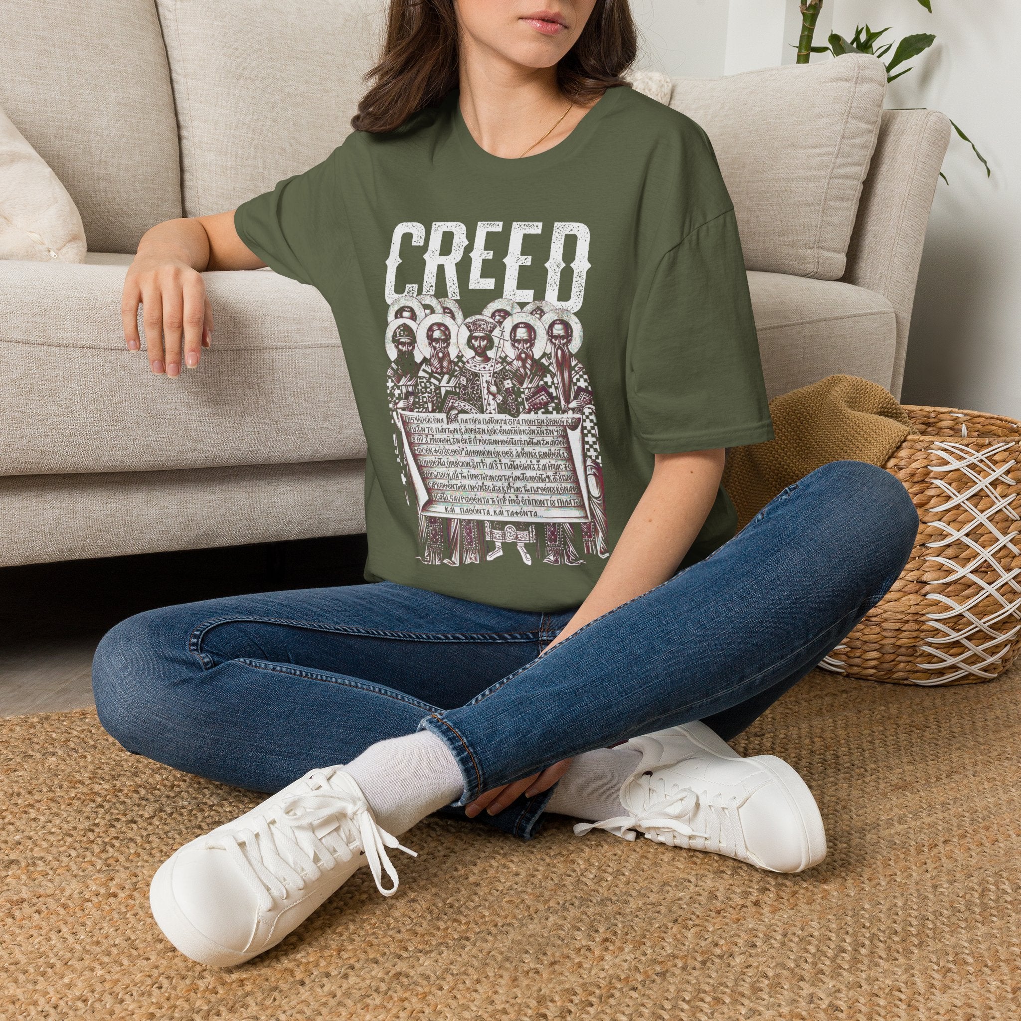 Creed Vintage Saints Graphic T‑Shirt — Religious Iconography Tee with "CREED" Text