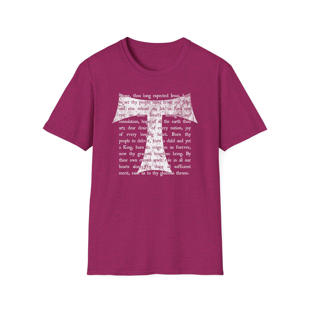 Christian Cross Text T-Shirt — ‘O Come, Thou Long Expected Jesus’ Hymn Print