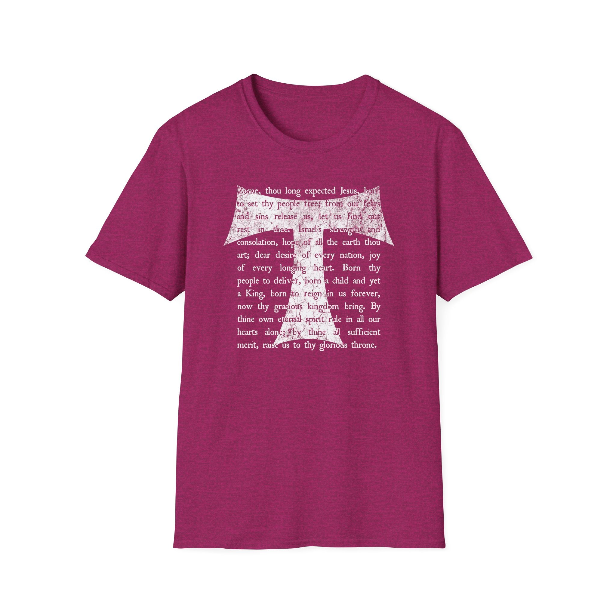 Christian Cross Text T-Shirt — ‘O Come, Thou Long Expected Jesus’ Hymn Print