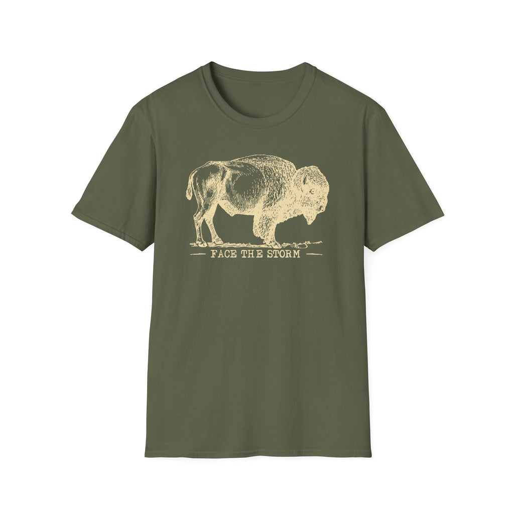 Bison Graphic T-Shirt — "Face the Storm" Inspirational Tee
