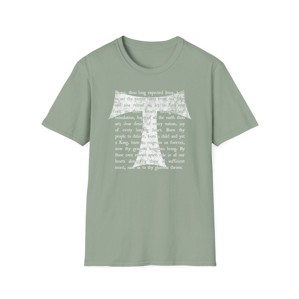 Christian Cross Text T-Shirt — ‘O Come, Thou Long Expected Jesus’ Hymn Print