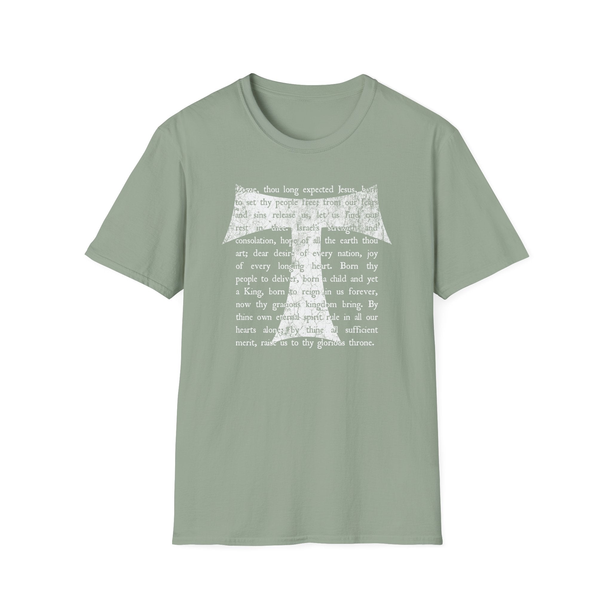 Christian Cross Text T-Shirt — ‘O Come, Thou Long Expected Jesus’ Hymn Print