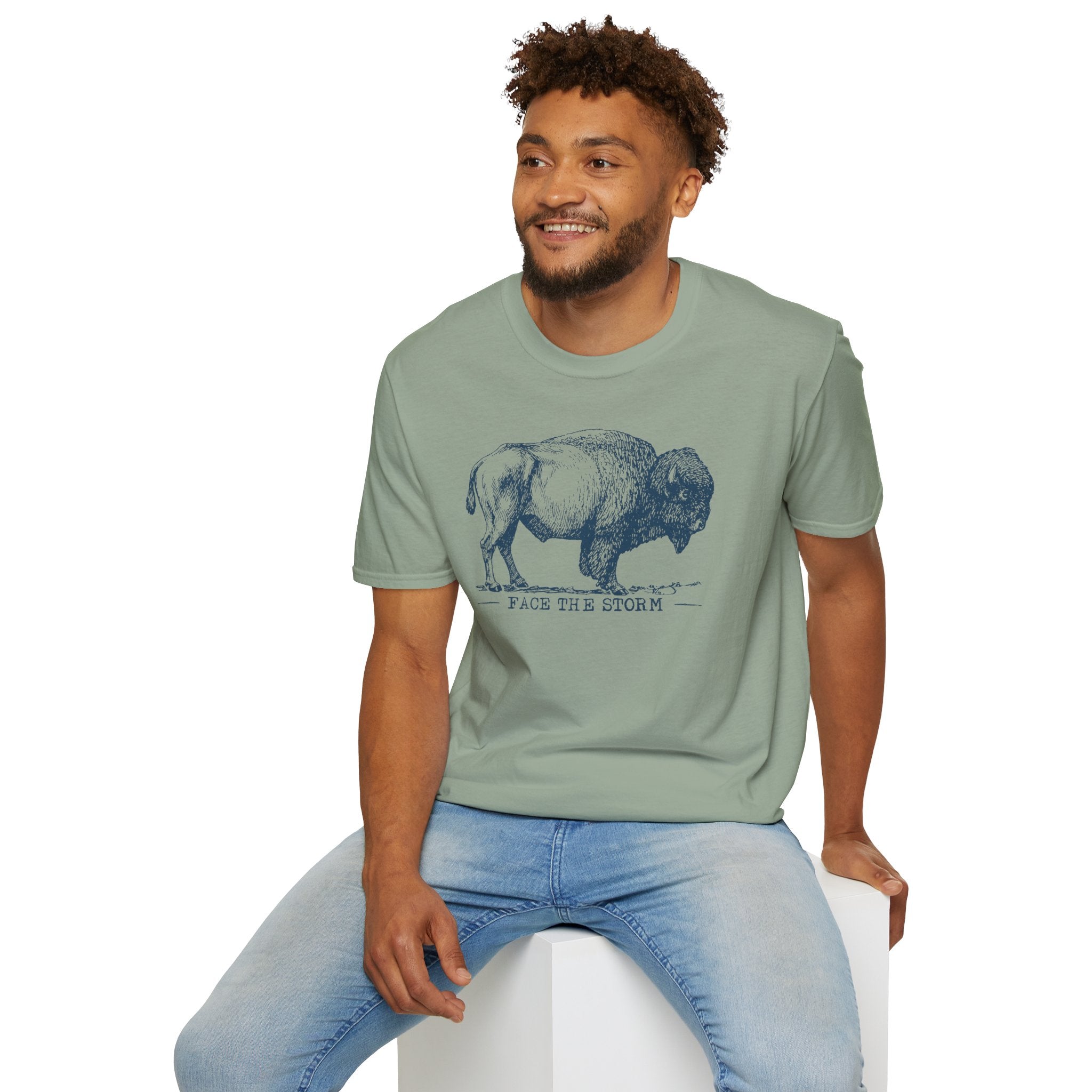 Bison Graphic T-Shirt — "Face the Storm" Inspirational Tee