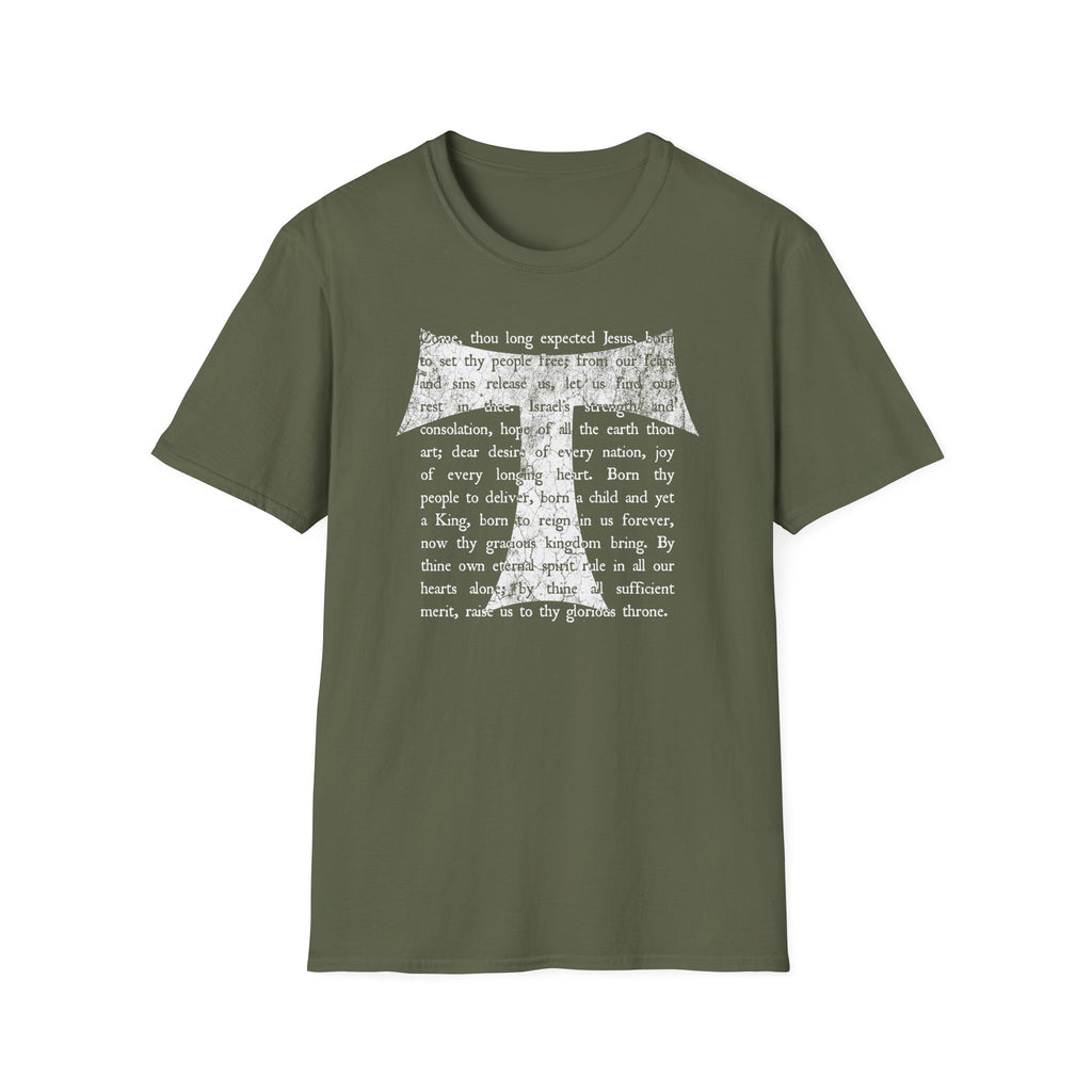 Christian Cross Text T-Shirt — ‘O Come, Thou Long Expected Jesus’ Hymn Print