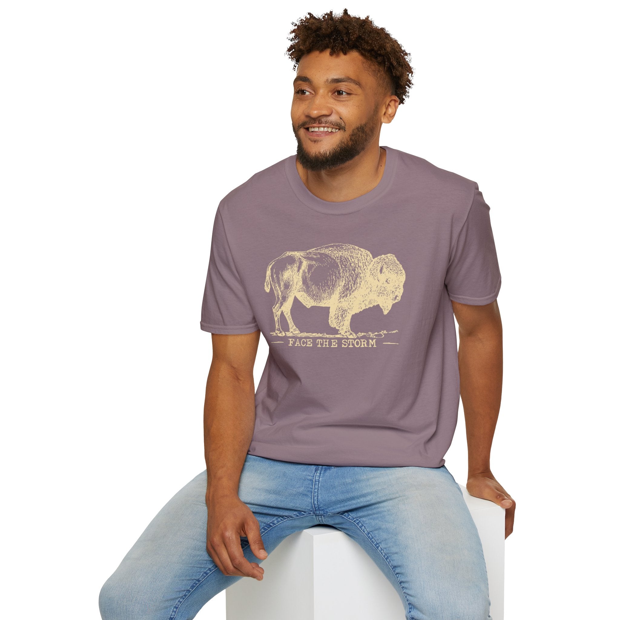 Bison Graphic T-Shirt — "Face the Storm" Inspirational Tee