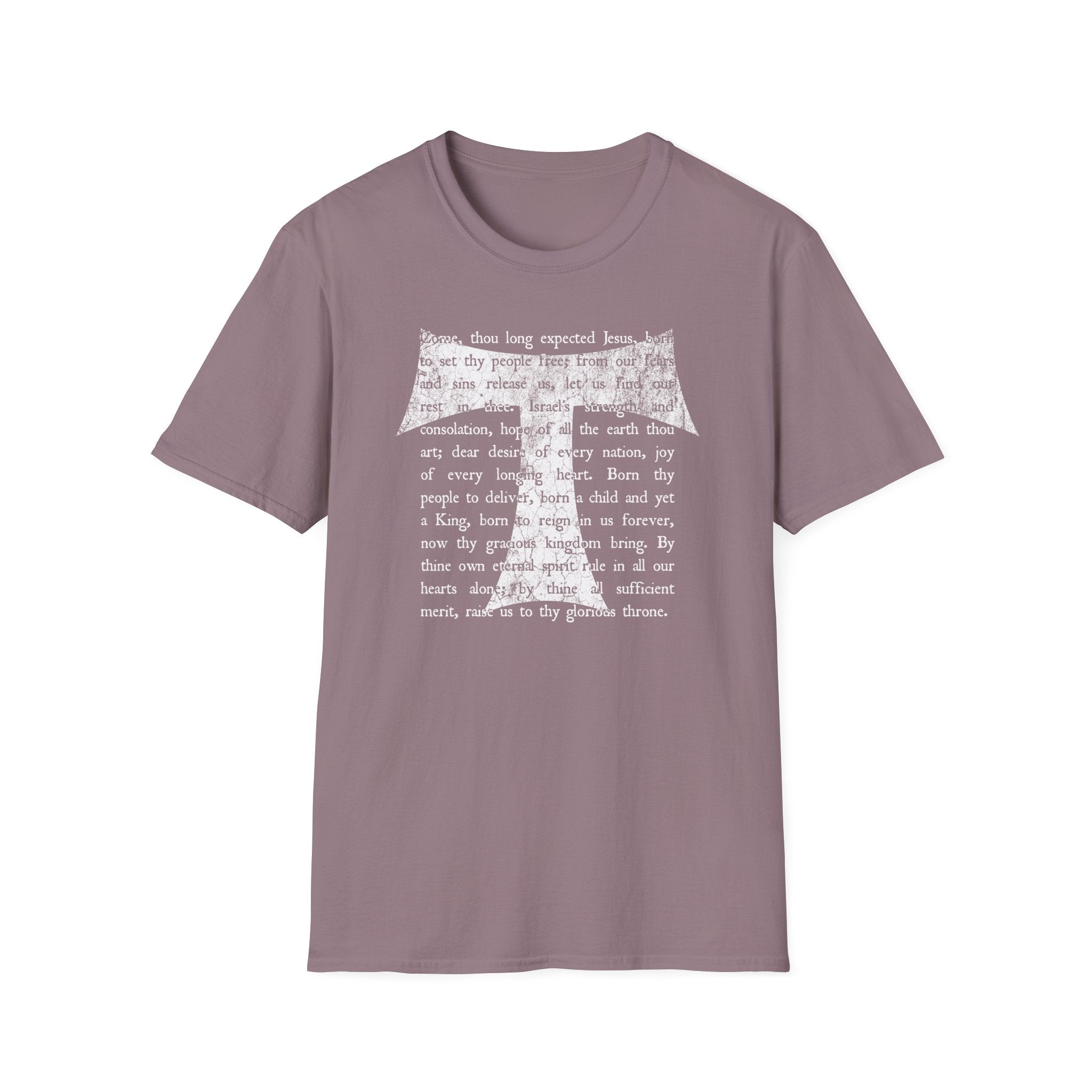 Christian Cross Text T-Shirt — ‘O Come, Thou Long Expected Jesus’ Hymn Print