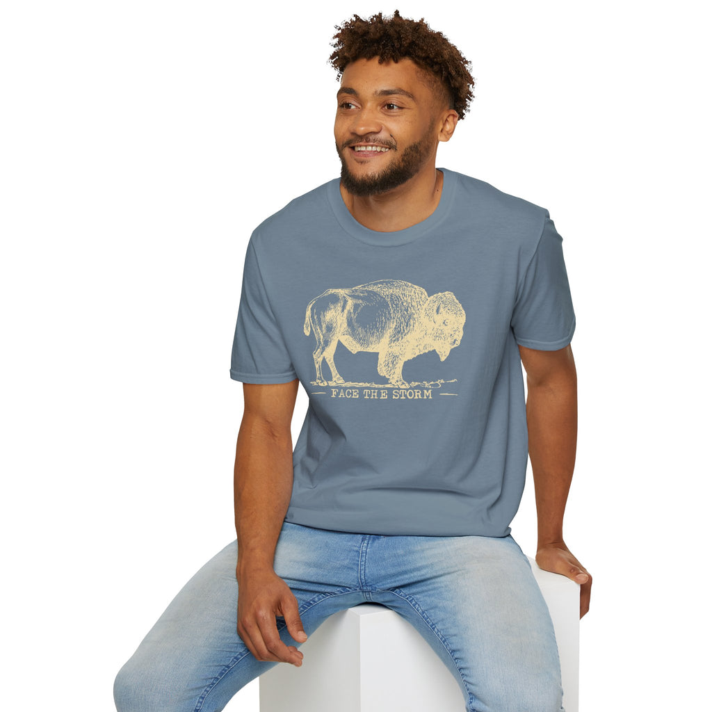 Bison Graphic T-Shirt — "Face the Storm" Inspirational Tee