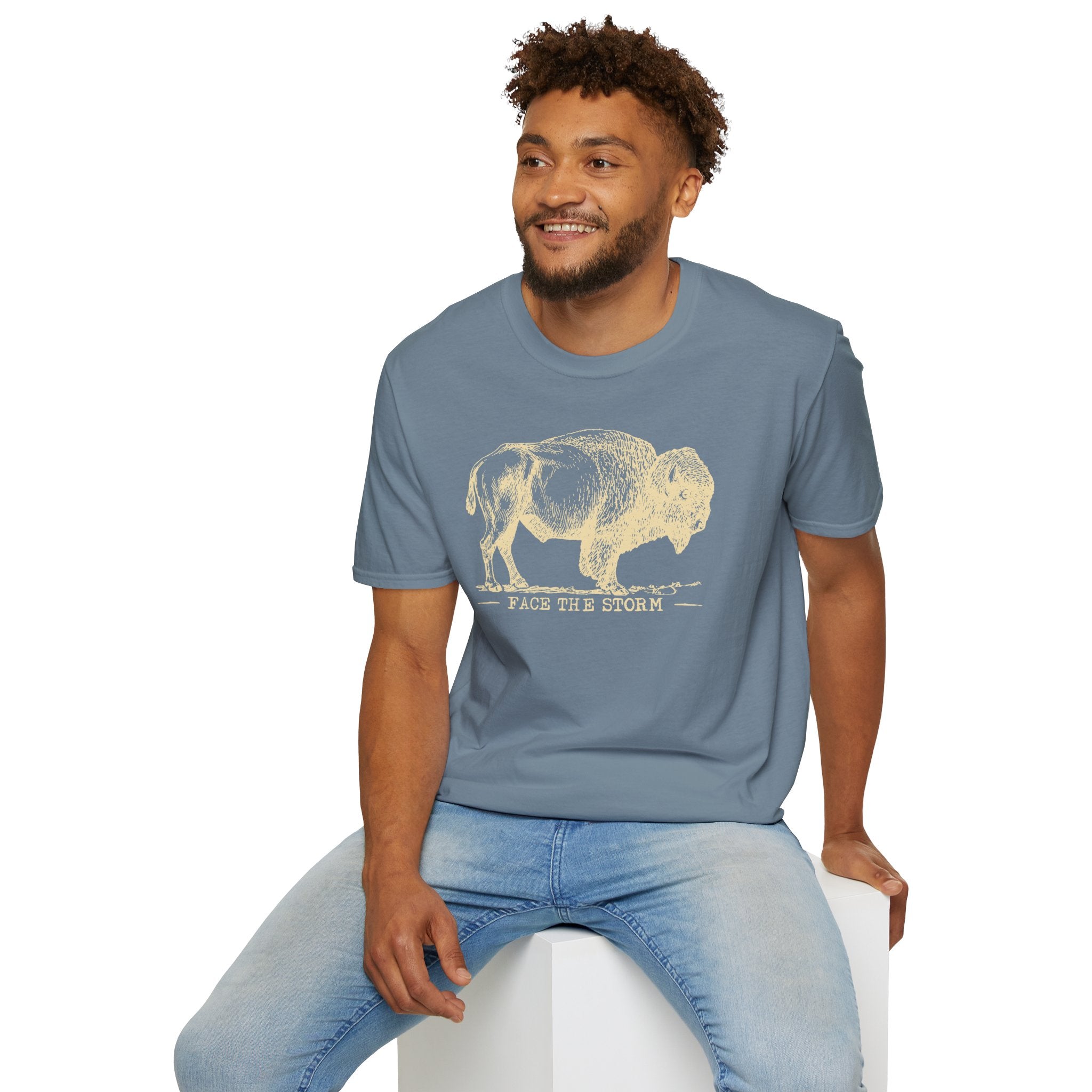 Bison Graphic T-Shirt — "Face the Storm" Inspirational Tee