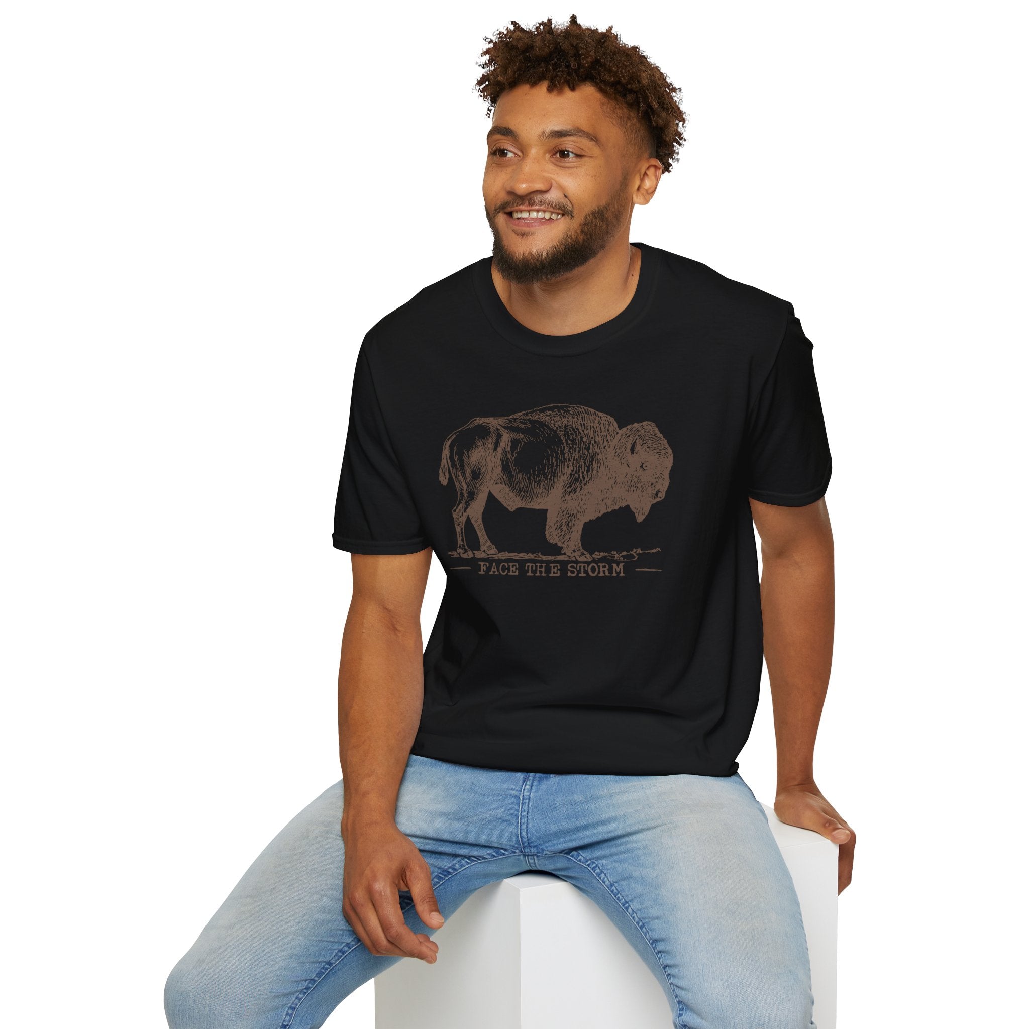Bison Graphic T-Shirt — "Face the Storm" Inspirational Tee