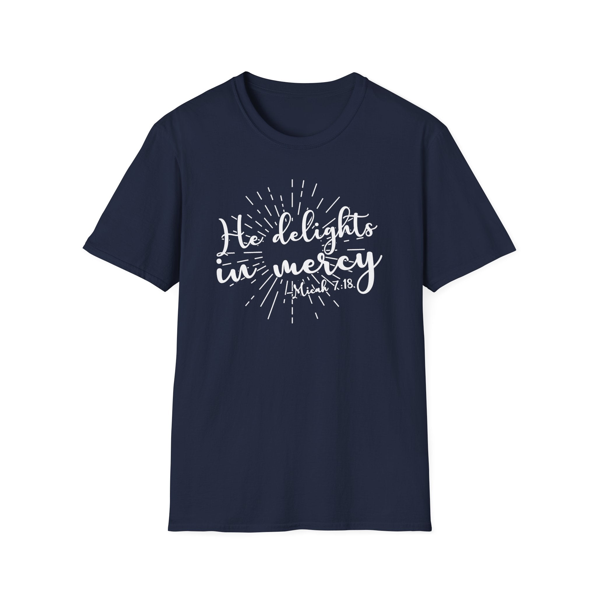 He Delights in Mercy T-Shirt — Micah 7:18 Christian Scripture Tee