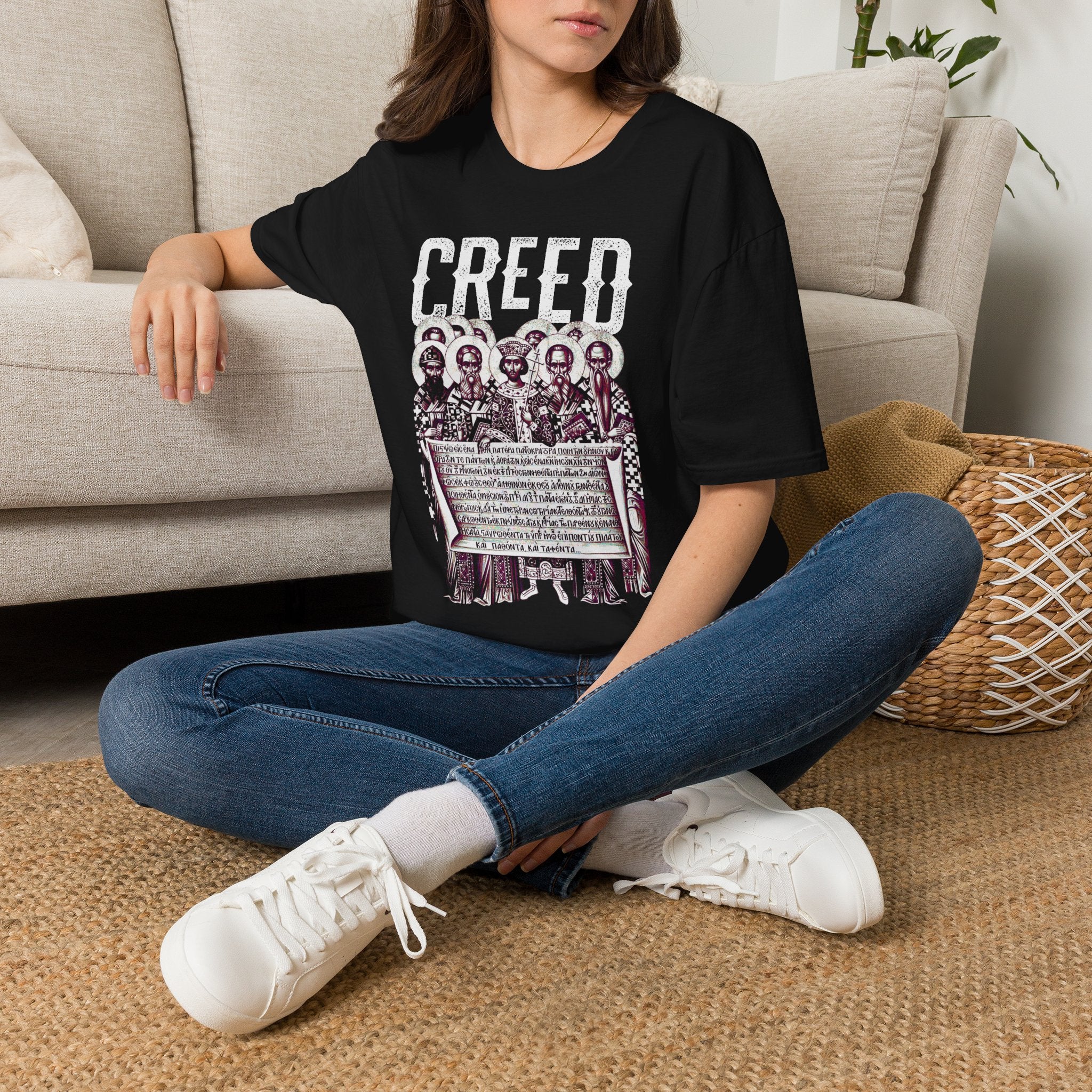Creed Vintage Saints Graphic T‑Shirt — Religious Iconography Tee with "CREED" Text