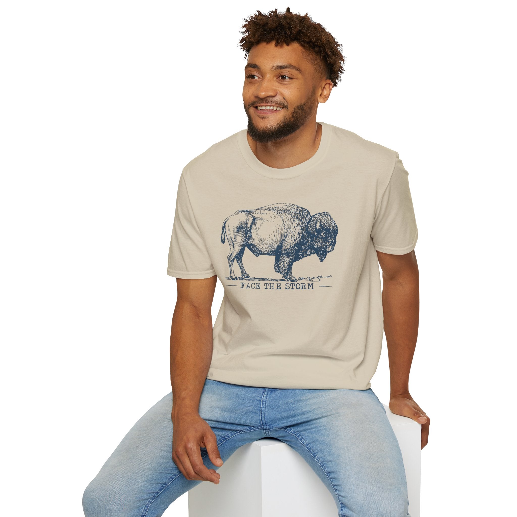 Bison Graphic T-Shirt — "Face the Storm" Inspirational Tee