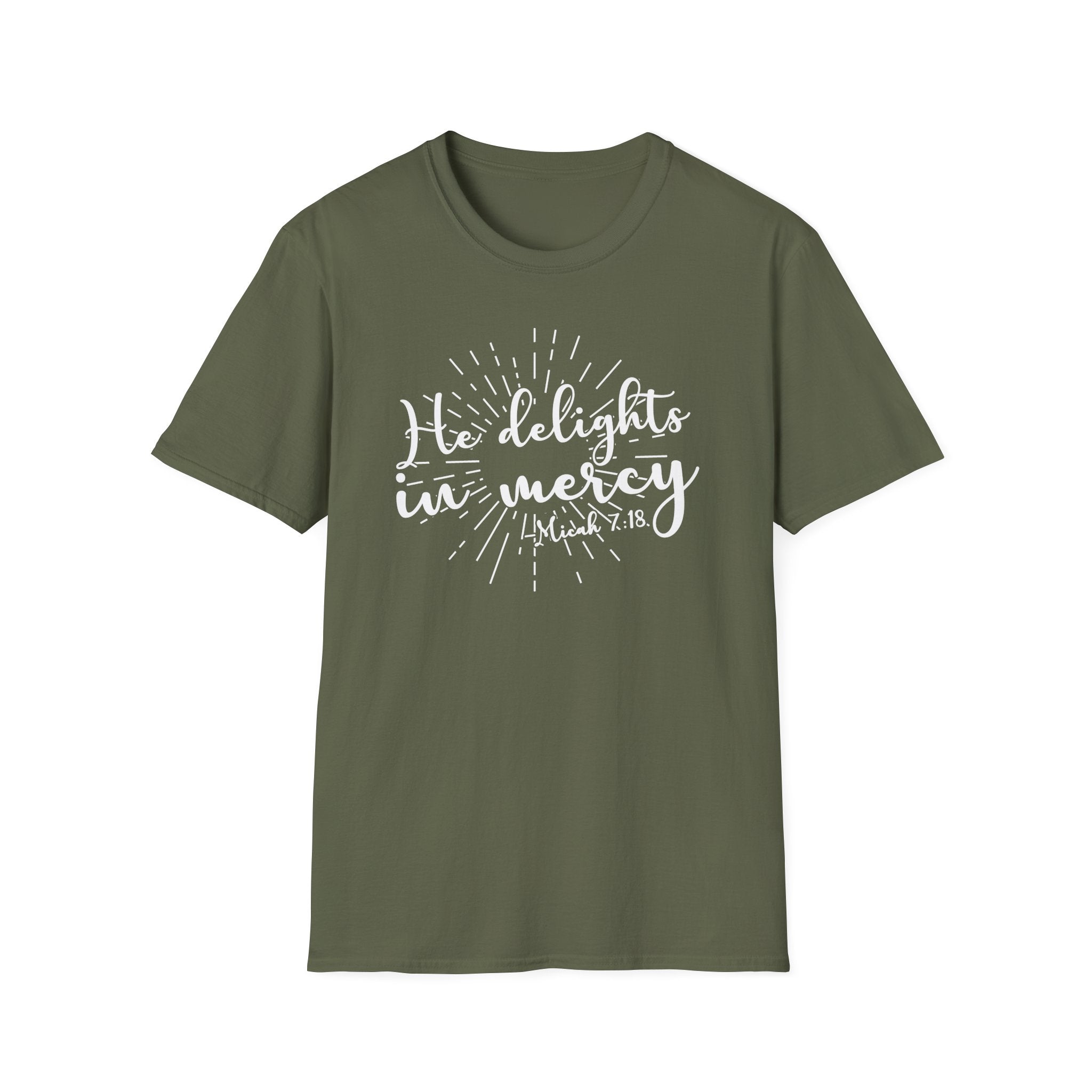 He Delights in Mercy T-Shirt — Micah 7:18 Christian Scripture Tee