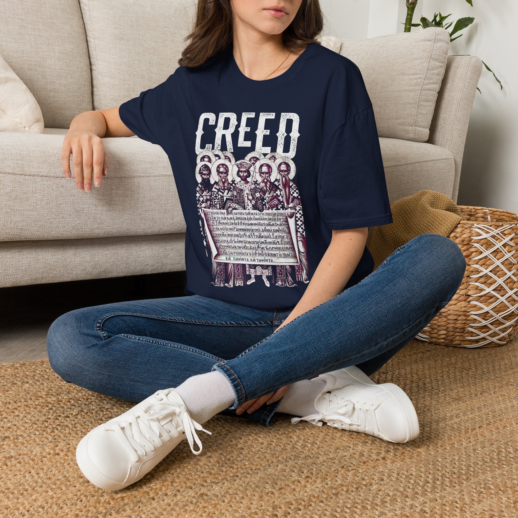 Creed Vintage Saints Graphic T‑Shirt — Religious Iconography Tee with "CREED" Text