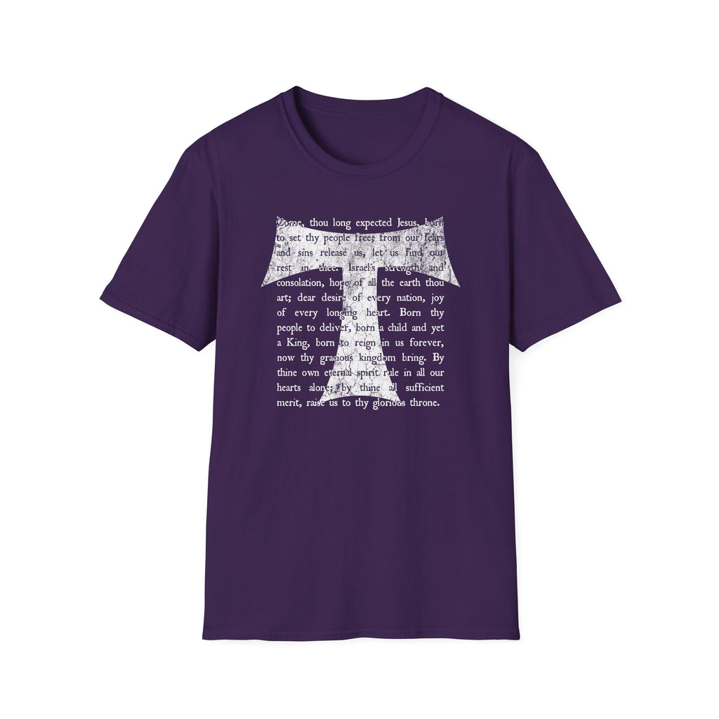 Christian Cross Text T-Shirt — ‘O Come, Thou Long Expected Jesus’ Hymn Print