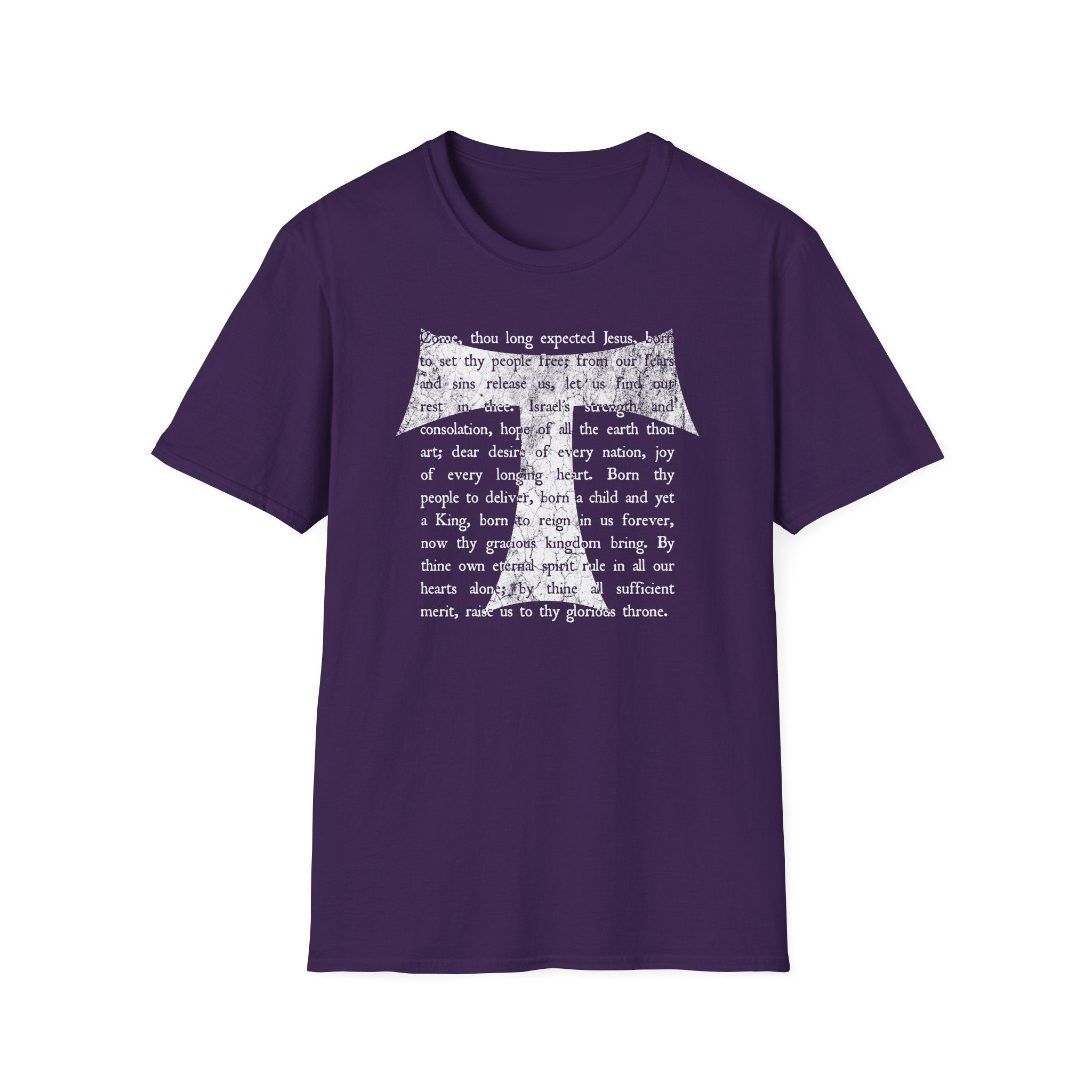 Christian Cross Text T-Shirt — ‘O Come, Thou Long Expected Jesus’ Hymn Print