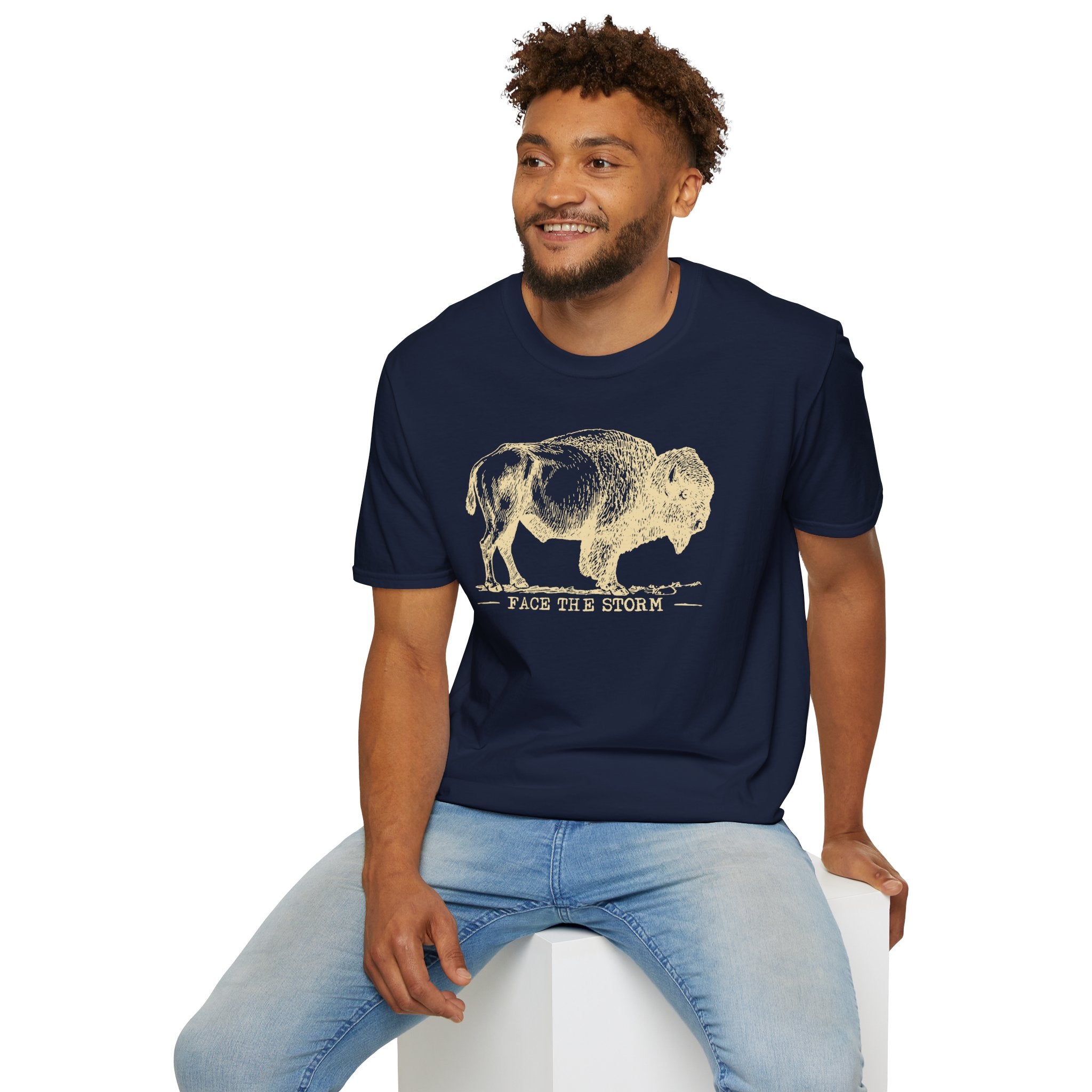 Bison Graphic T-Shirt — "Face the Storm" Inspirational Tee