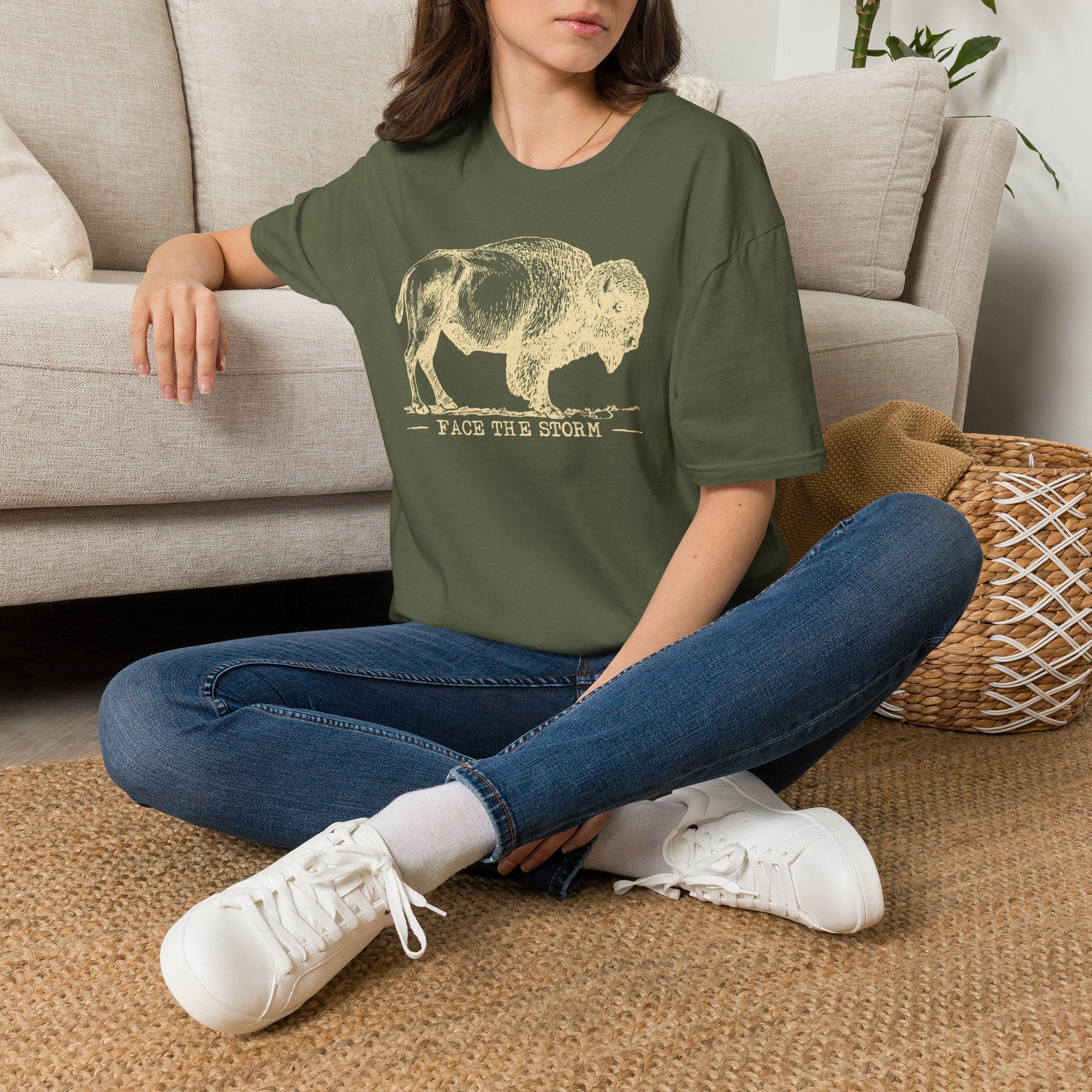 Bison Graphic T-Shirt — "Face the Storm" Inspirational Tee