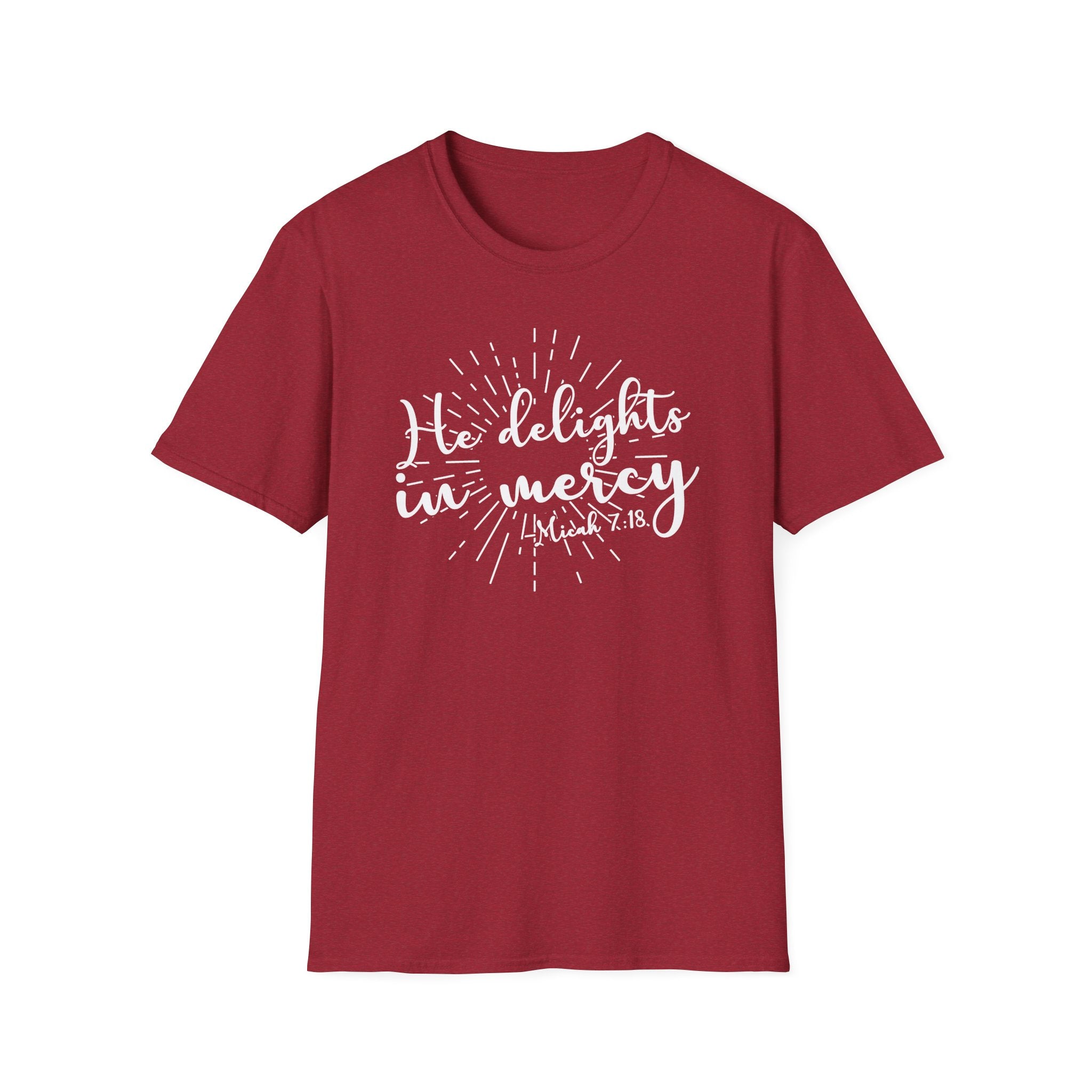 He Delights in Mercy T-Shirt — Micah 7:18 Christian Scripture Tee