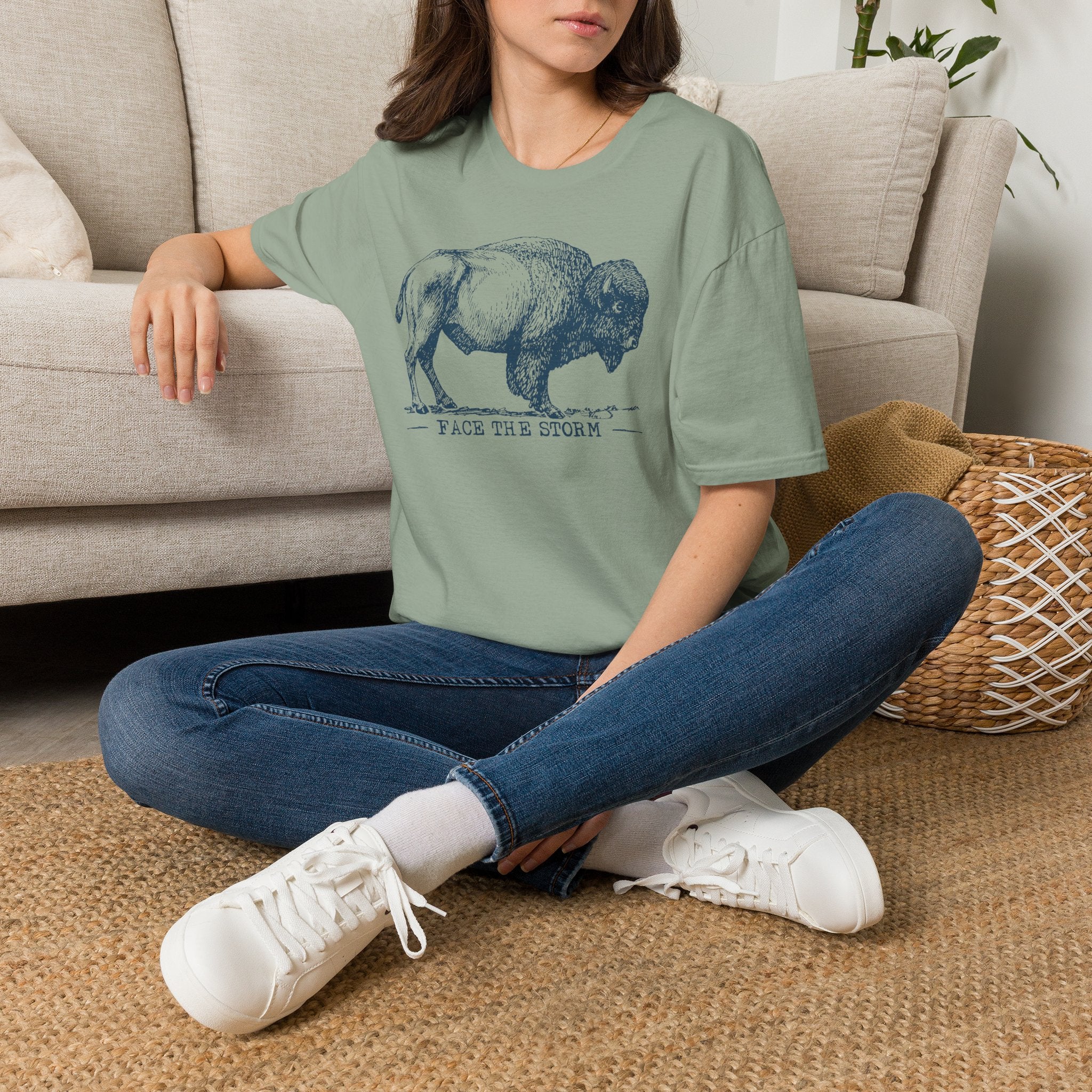 Bison Graphic T-Shirt — "Face the Storm" Inspirational Tee