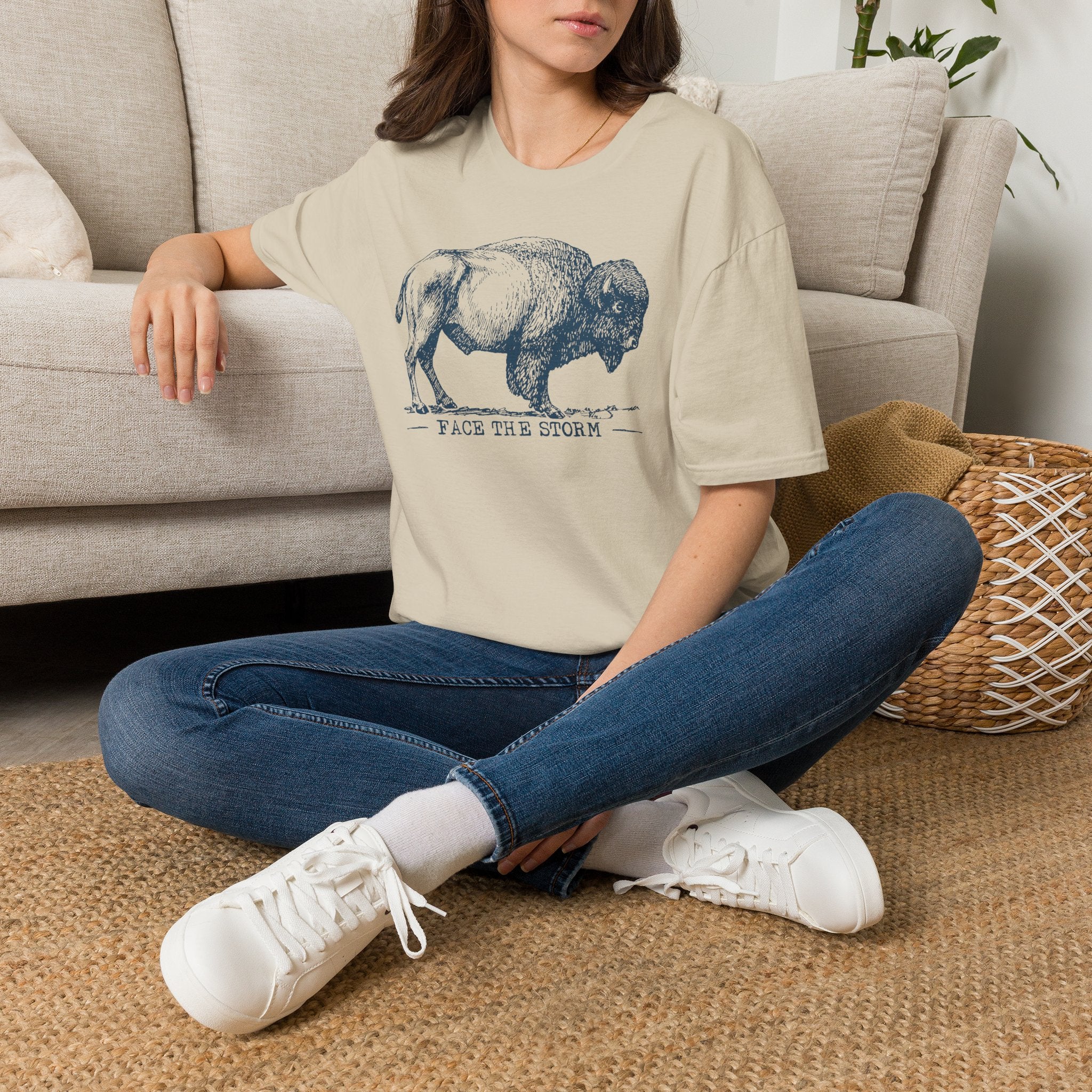 Bison Graphic T-Shirt — "Face the Storm" Inspirational Tee