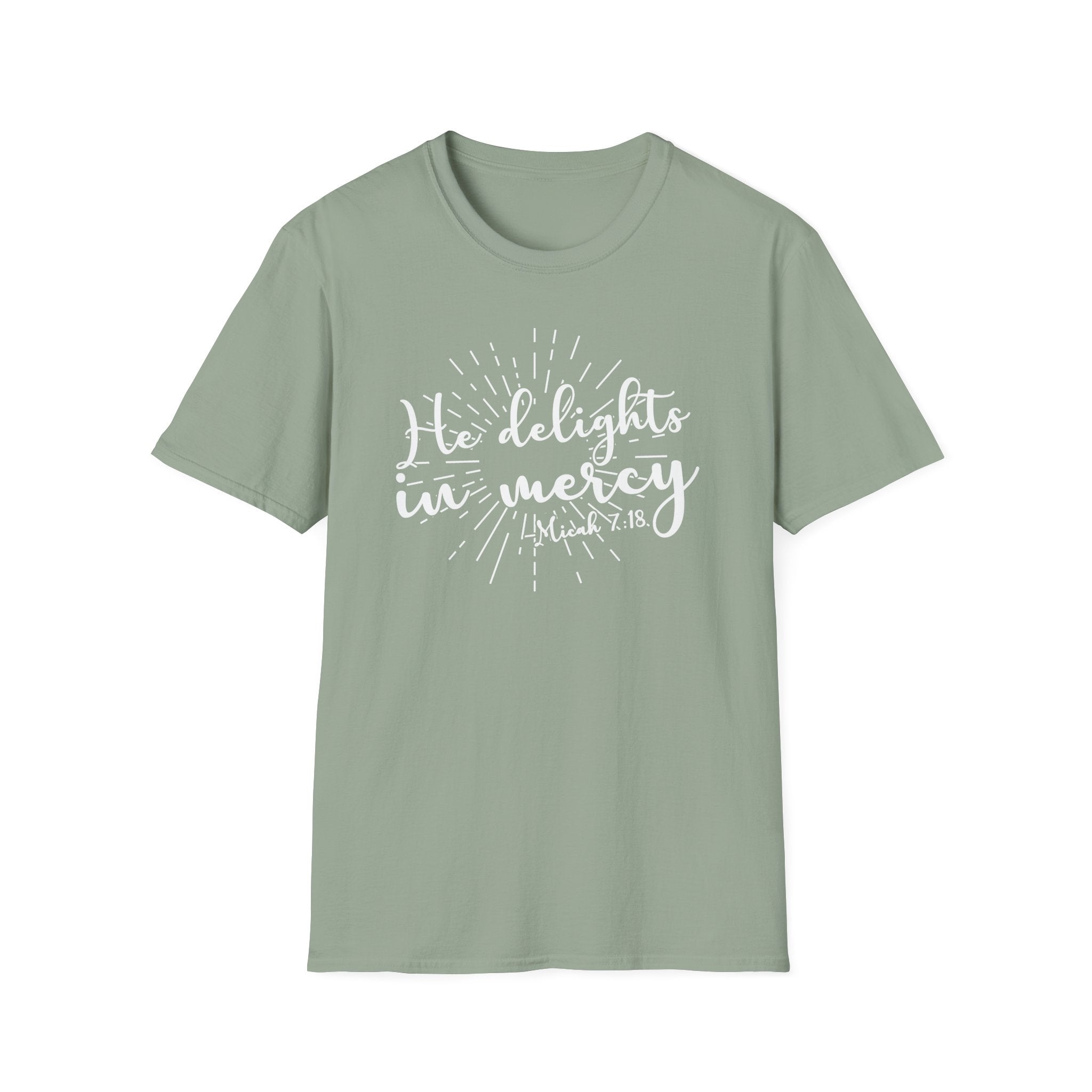 He Delights in Mercy T-Shirt — Micah 7:18 Christian Scripture Tee