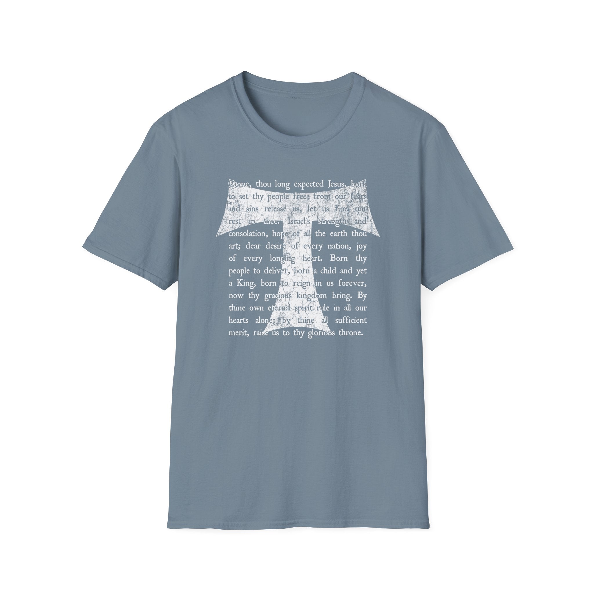 Christian Cross Text T-Shirt — ‘O Come, Thou Long Expected Jesus’ Hymn Print
