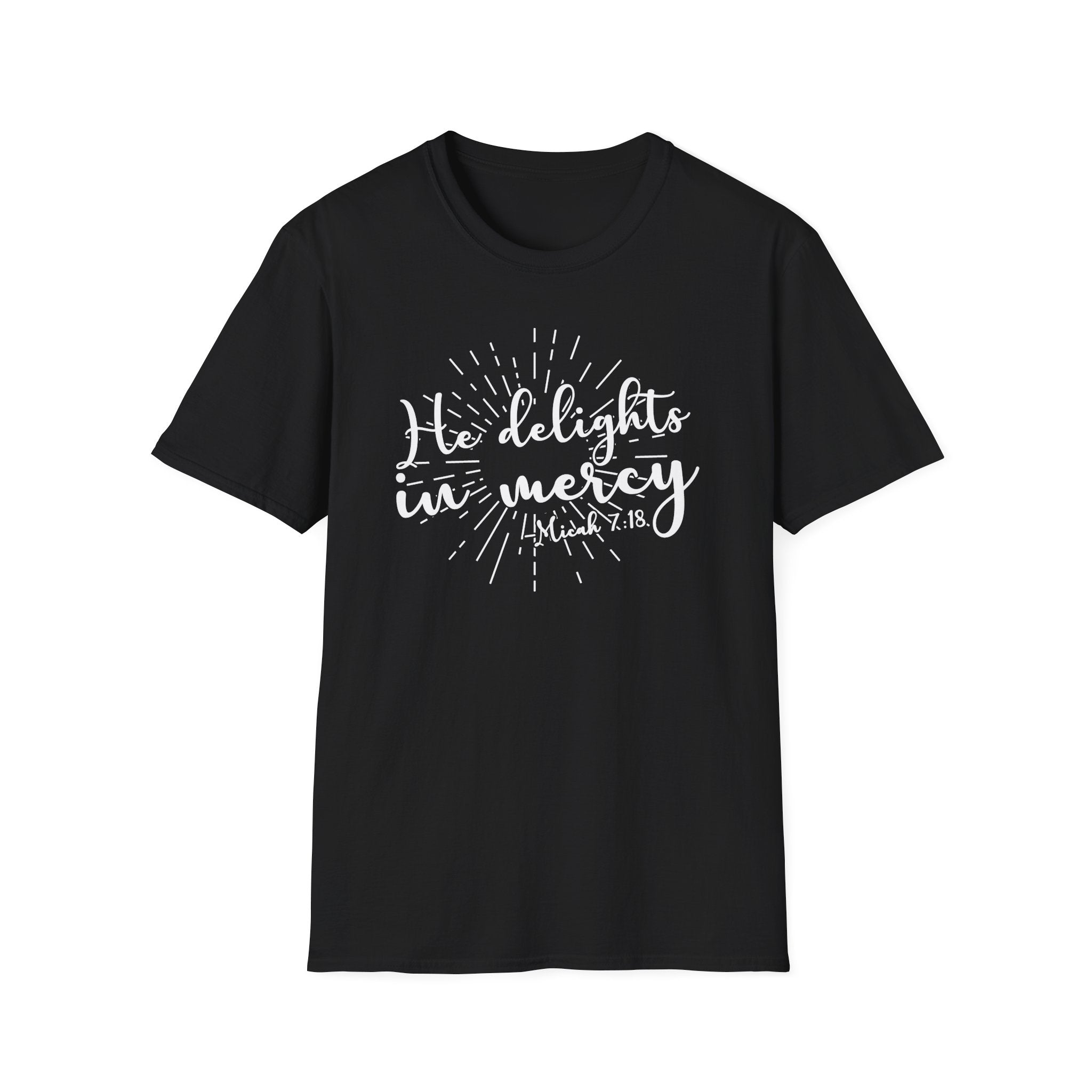 He Delights in Mercy T-Shirt — Micah 7:18 Christian Scripture Tee